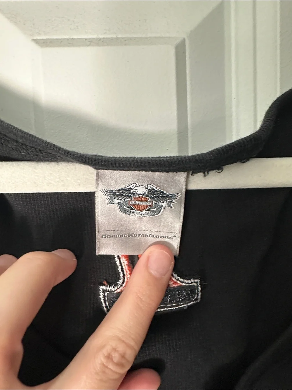 Harley-Davidson Black Tank with Silver Script and Orange Shield